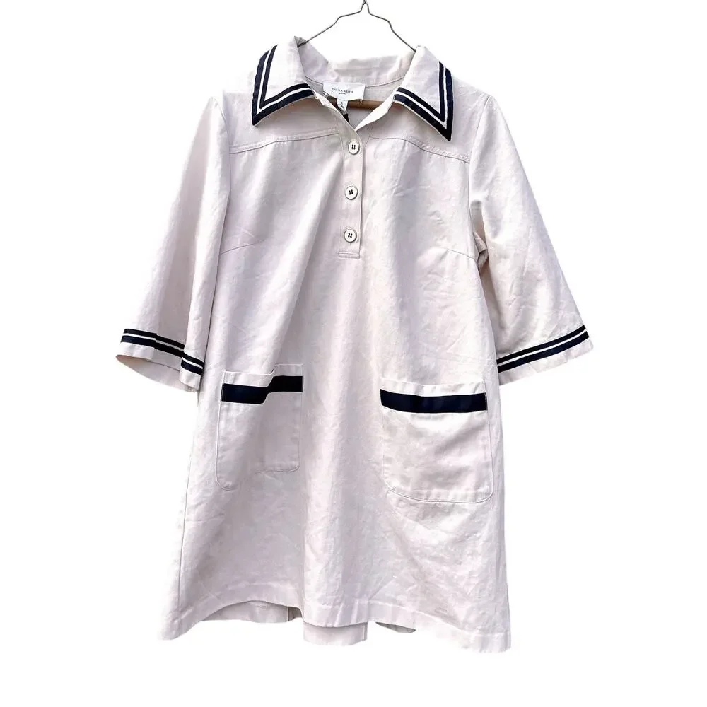 NWT Tuckernuck Pomander Place Hart Shirt Dress Mini Gardenia Tan Blue Large New - Picture 7 of 12